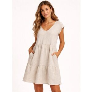 Dex Linen Blend Tiered Mini Dress – Neutral | Size XL